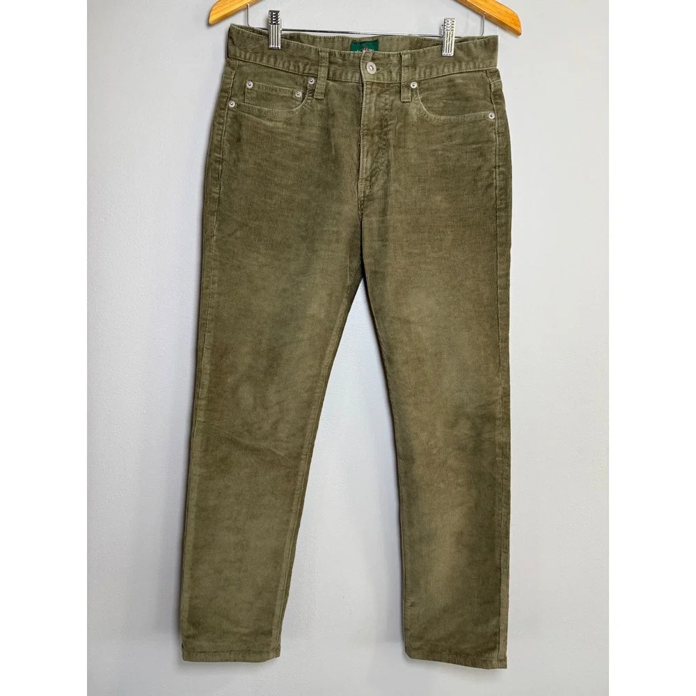 J.Crew Mens‎ Olive Green Corduroy Pants Slim Straight 29x32 Cotton Vintage 90s